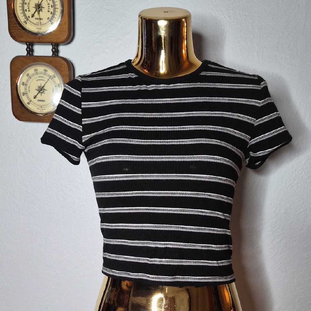 Black and White Striped Women's Top